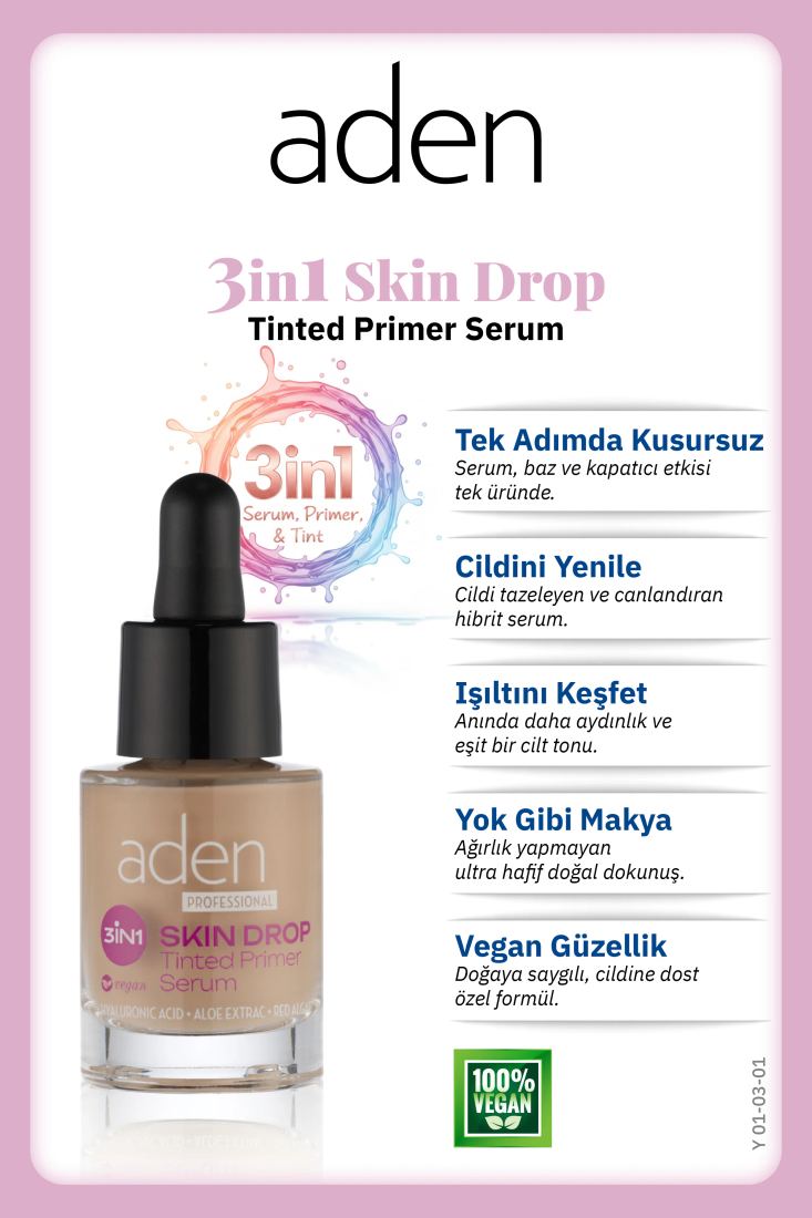 Aden Primer Serum - Makyaj Bazı Serum 3in1 Skin Drop - Tinted Primer Serum