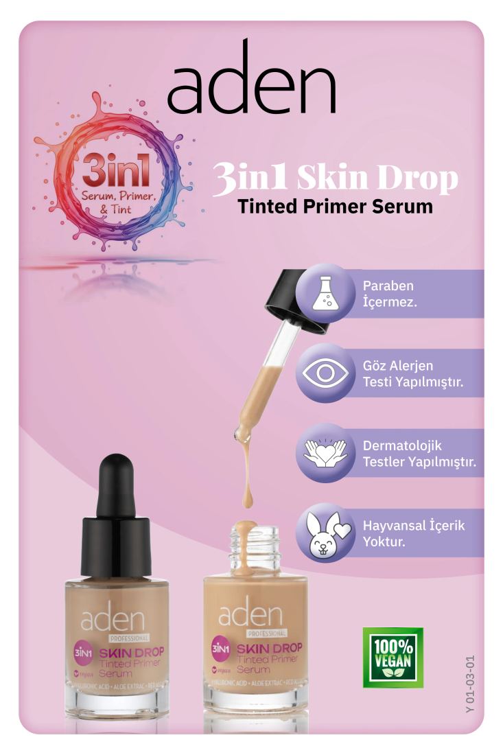Aden Primer Serum - Makyaj Bazı Serum 3in1 Skin Drop - Tinted Primer Serum