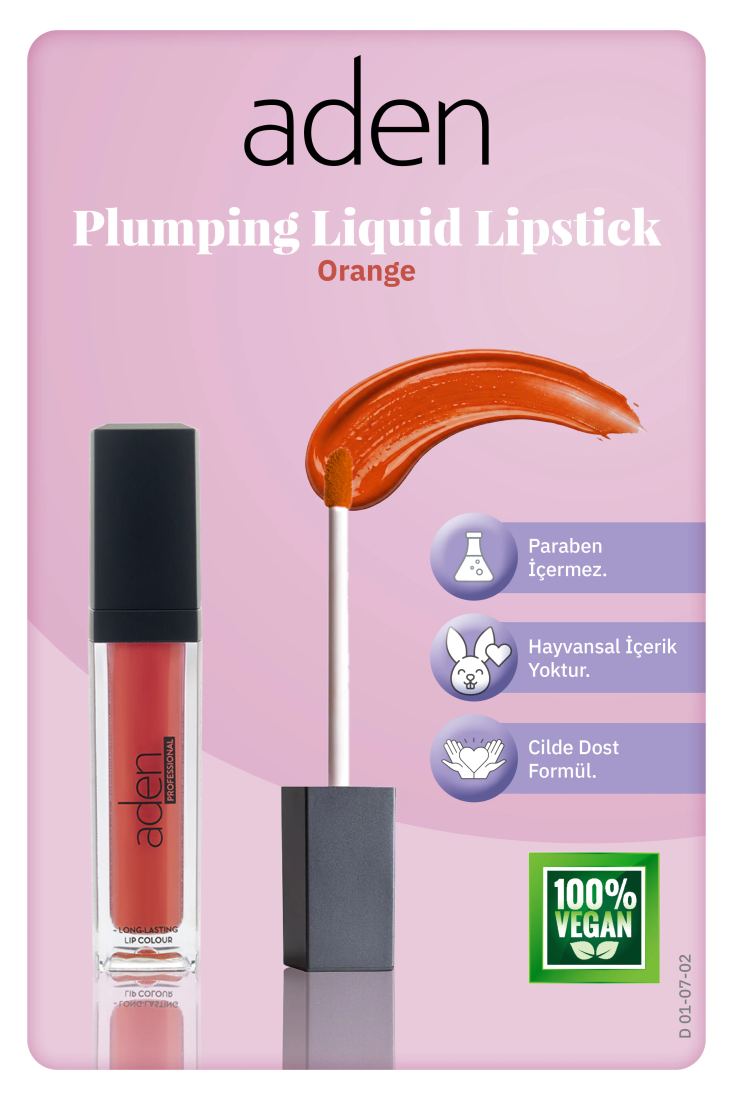 Aden Plumping Liquid Lipstick - Dolgunlaştırıcı Likit Ruj 02 Orange (Turuncu)