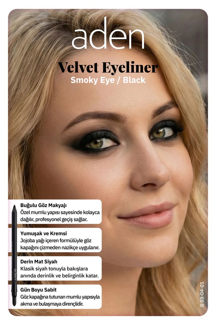 Aden Smoky Eyes Velvet Eyeliner - Kadife Eyeliner 01 Black (Siyah)