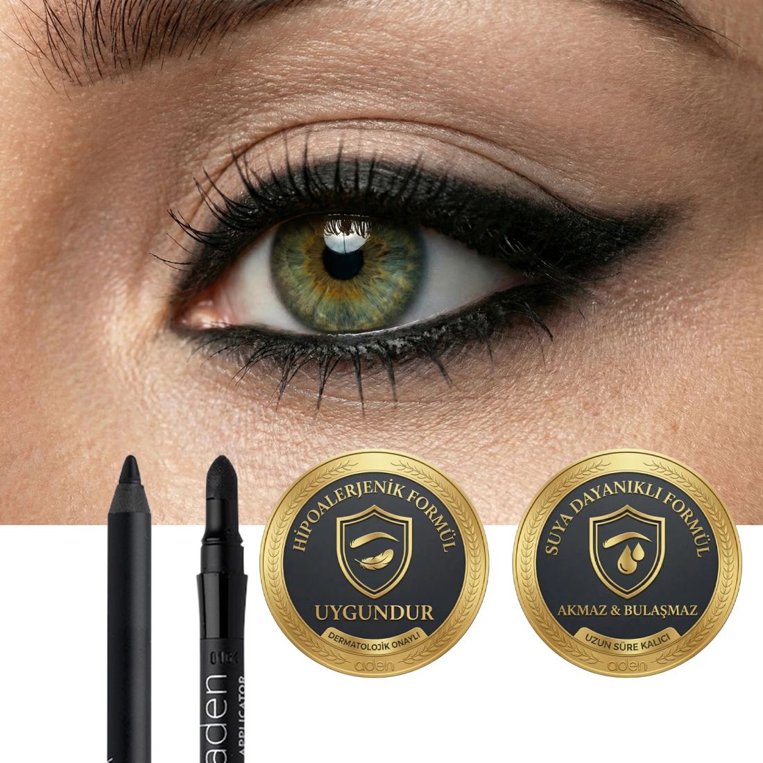 Aden Smoky Eyes Velvet Eyeliner - Kadife Eyeliner 01 Black (Siyah)
