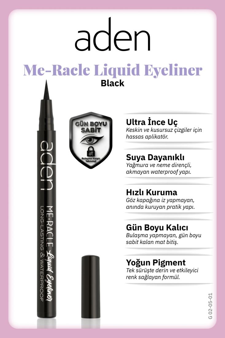 Aden ME-RACLE Liquid Eyeliner - Likit Eyeliner 01 Black (Siyah)