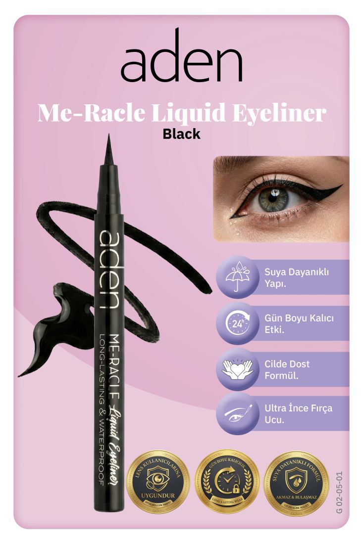 Aden ME-RACLE Liquid Eyeliner - Likit Eyeliner 01 Black (Siyah)