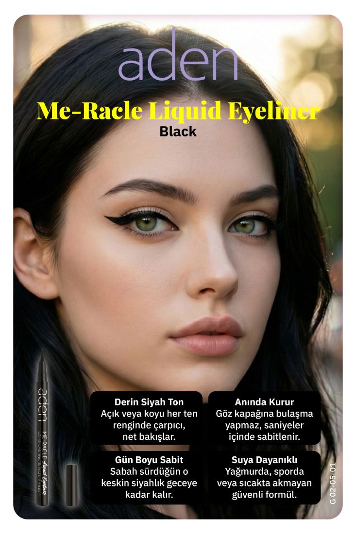 Aden ME-RACLE Liquid Eyeliner - Likit Eyeliner 01 Black (Siyah)