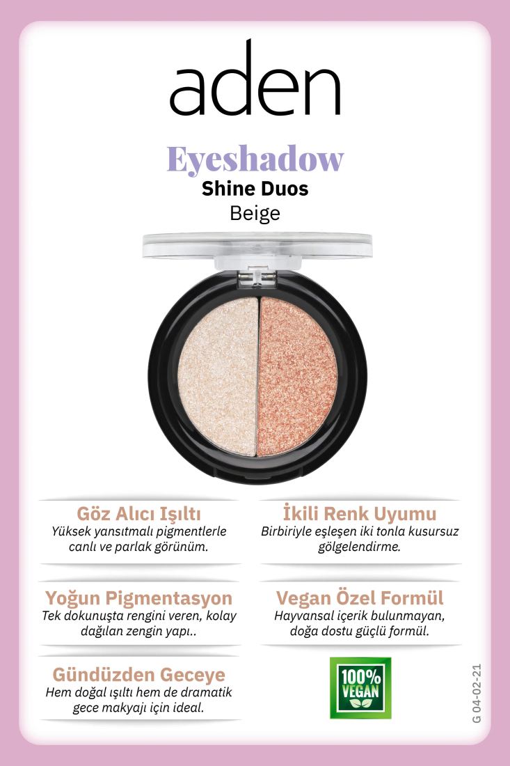 Aden Eyeshadow Shine Duos - Işıltılı Göz Farı İkilisi Beige (Bej)