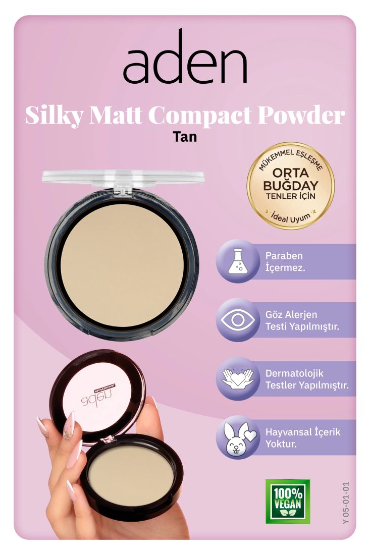Aden Silky Matt Compact Powder - İpeksi Mat Pudra 01 Tan (Bronz)