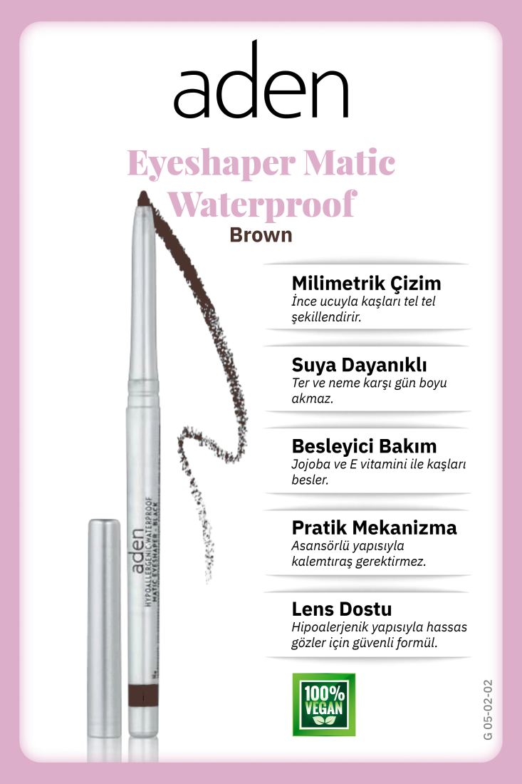 Aden Waterproof Matic Eyeshaper - Asansörlü Göz Kalemi 02 Brown (Kahverengi)