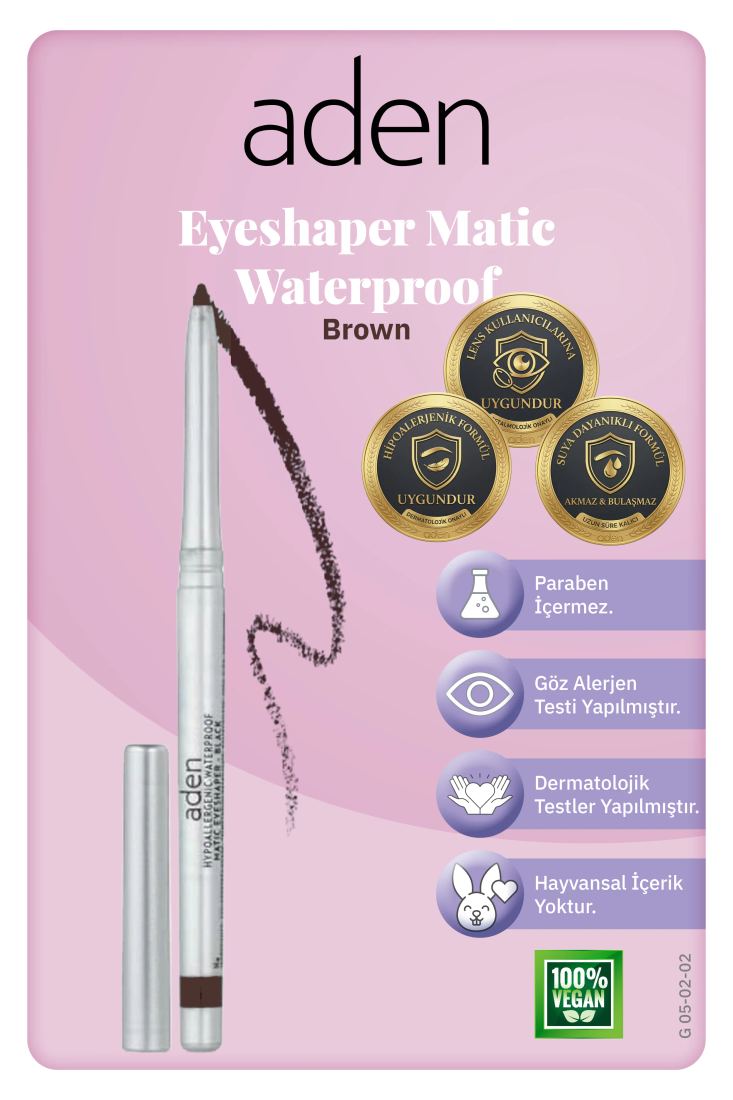Aden Waterproof Matic Eyeshaper - Asansörlü Göz Kalemi 02 Brown (Kahverengi)
