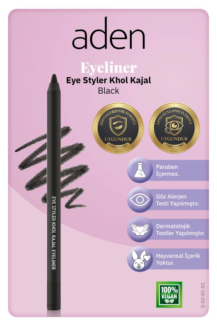 Aden Eyeliner Eye Styler Khol Kajal - Kajal Eyeliner 01 Black (Siyah)