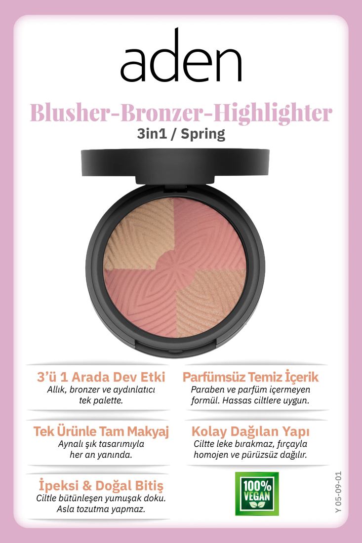 Aden 3 In 1 Blusher-Bronzer-Highlighter Spring
