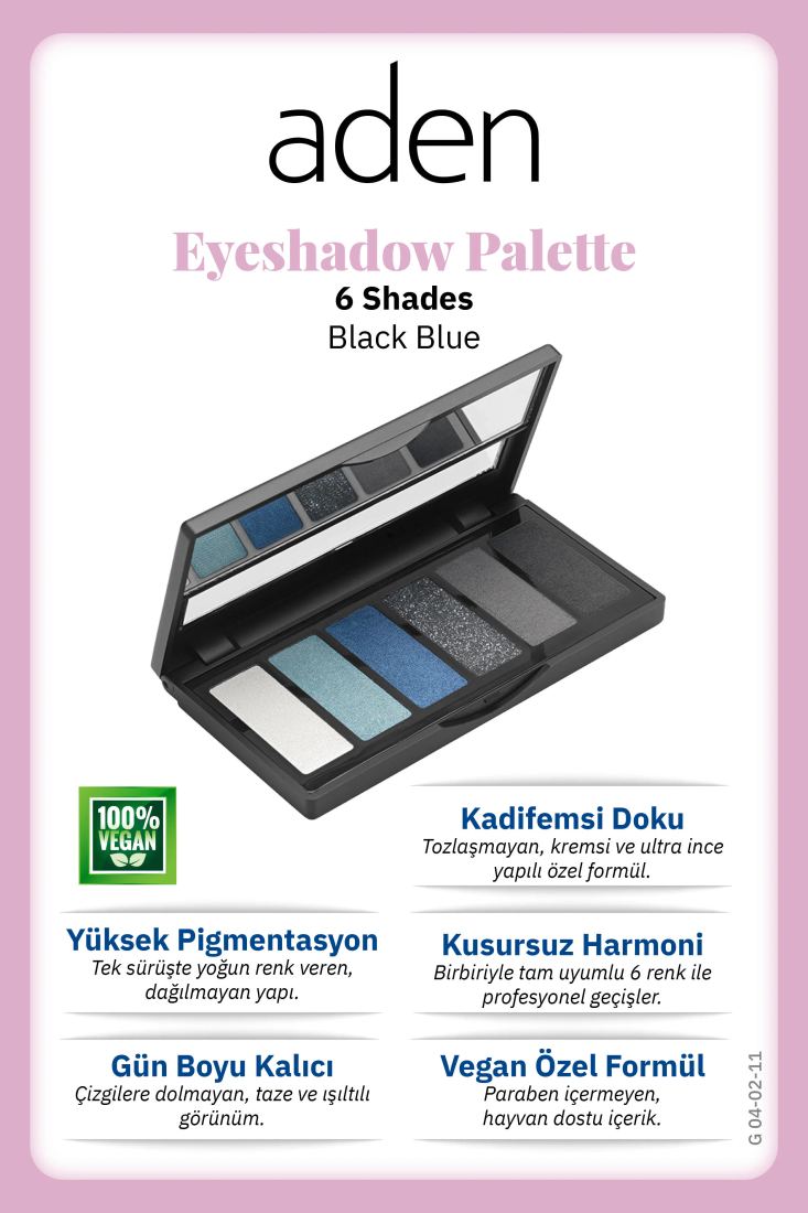 Aden Eyeshadow Palette 6 Shades - 6'lı Göz Farı Paleti Black Blue (Siyah Mavi)
