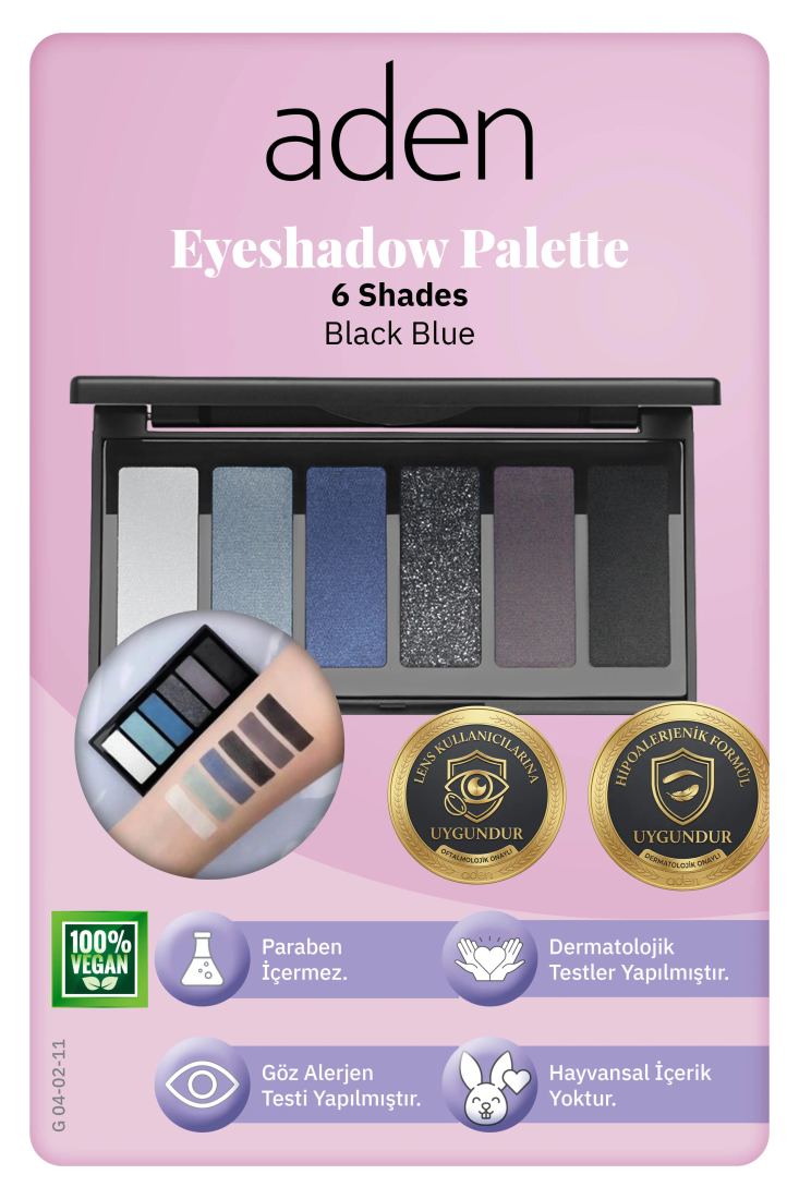 Aden Eyeshadow Palette 6 Shades - 6'lı Göz Farı Paleti Black Blue (Siyah Mavi)