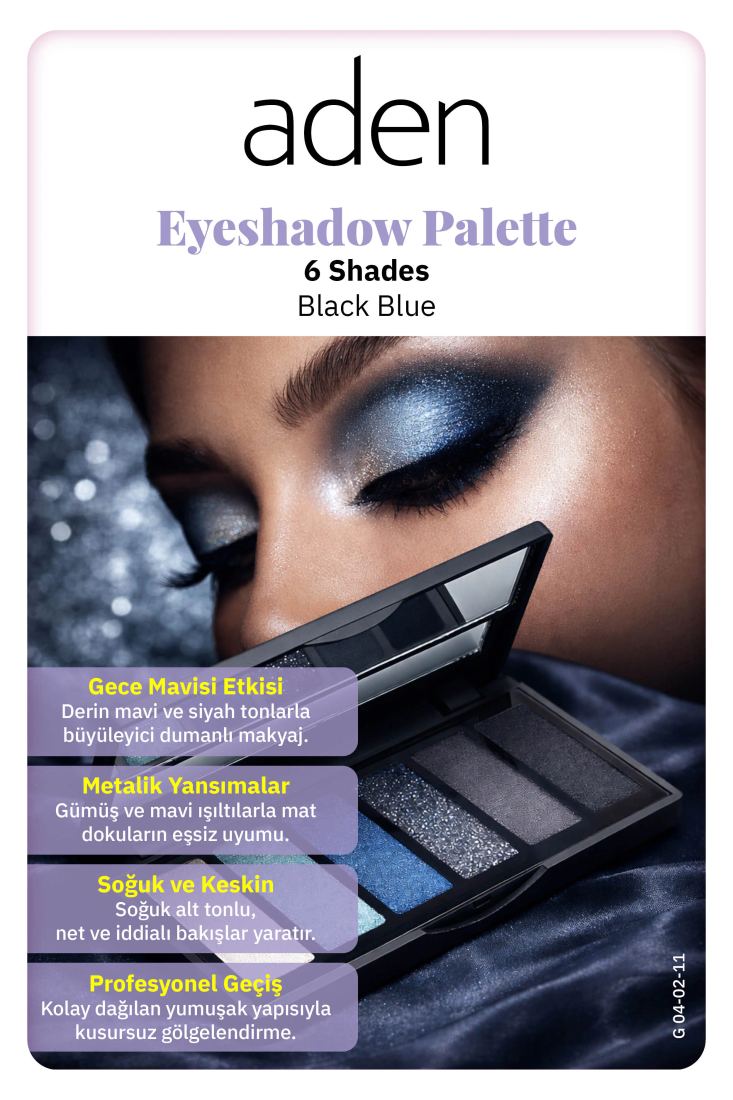 Aden Eyeshadow Palette 6 Shades - 6'lı Göz Farı Paleti Black Blue (Siyah Mavi)