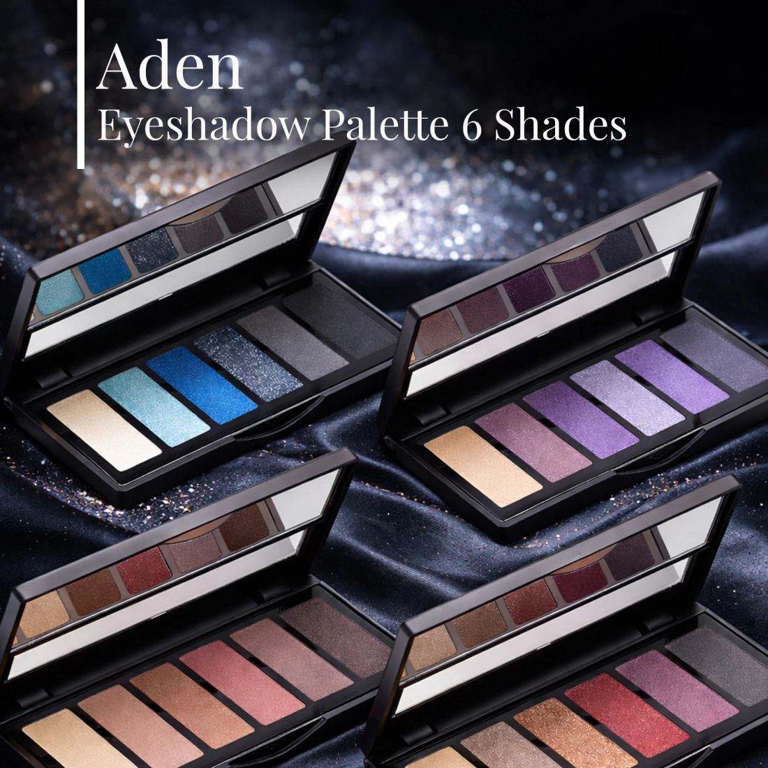 Aden Eyeshadow Palette 6 Shades - 6'lı Göz Farı Paleti Black Blue (Siyah Mavi)