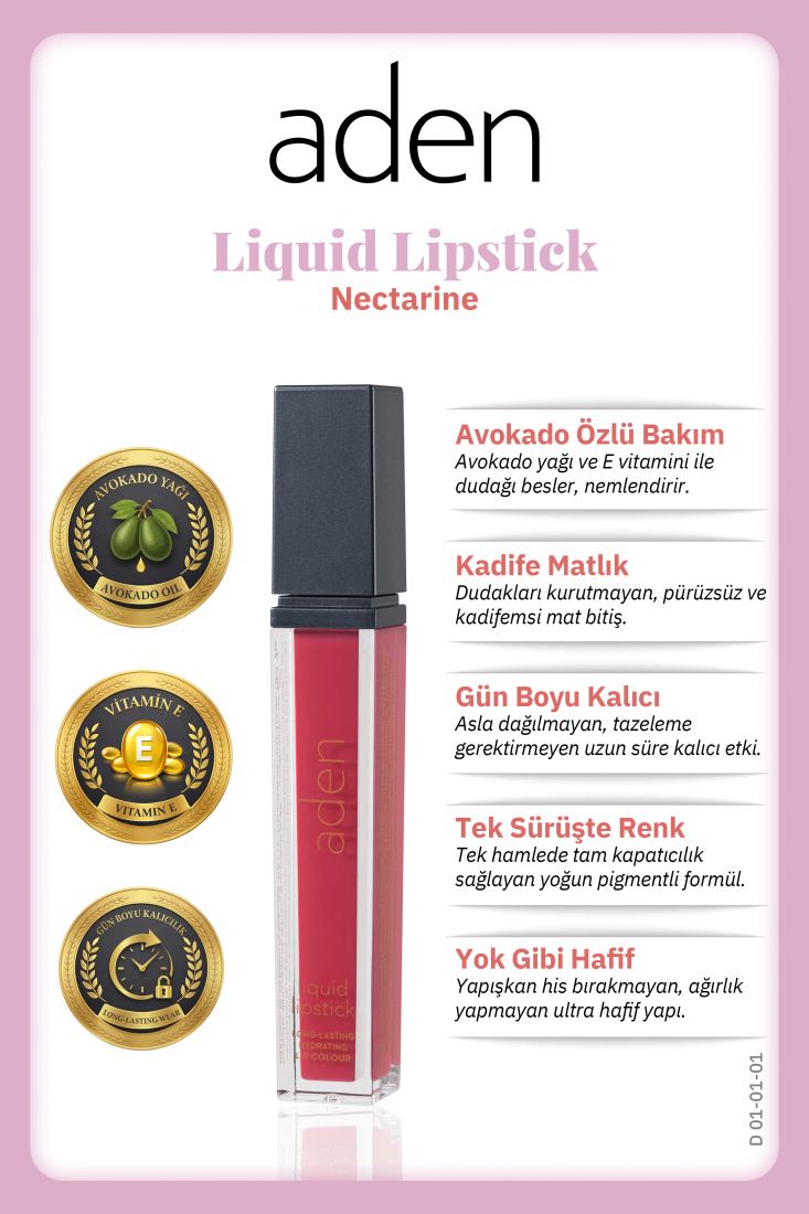 Aden Liquid Lipstick - Likit Ruj 01 Nectarine (Nektarin)
