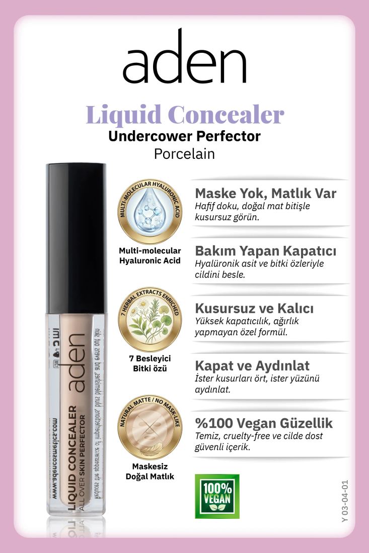 Aden Liquid Concealer Undercover - Likit Kapatıcı 01 Porcelain (Porselen)