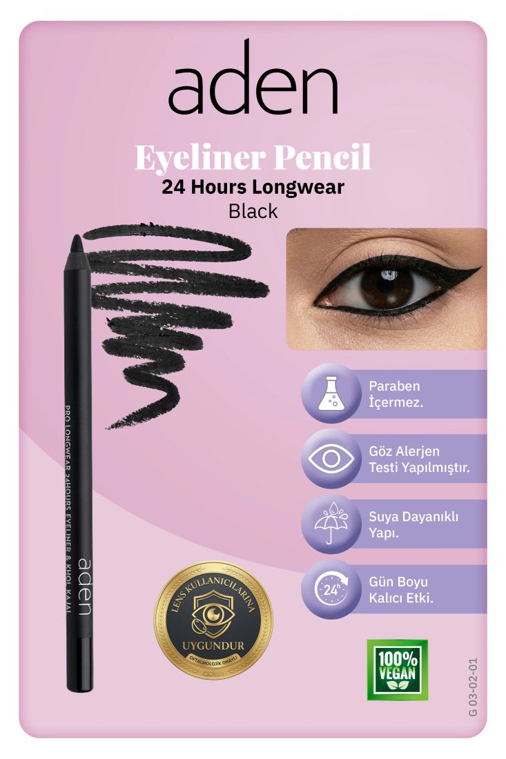 Aden Eyeliner Pencil 24 Hours Longwear - 24 Saat Kalıcı Eyeliner Kalem Black (Siyah) Standart