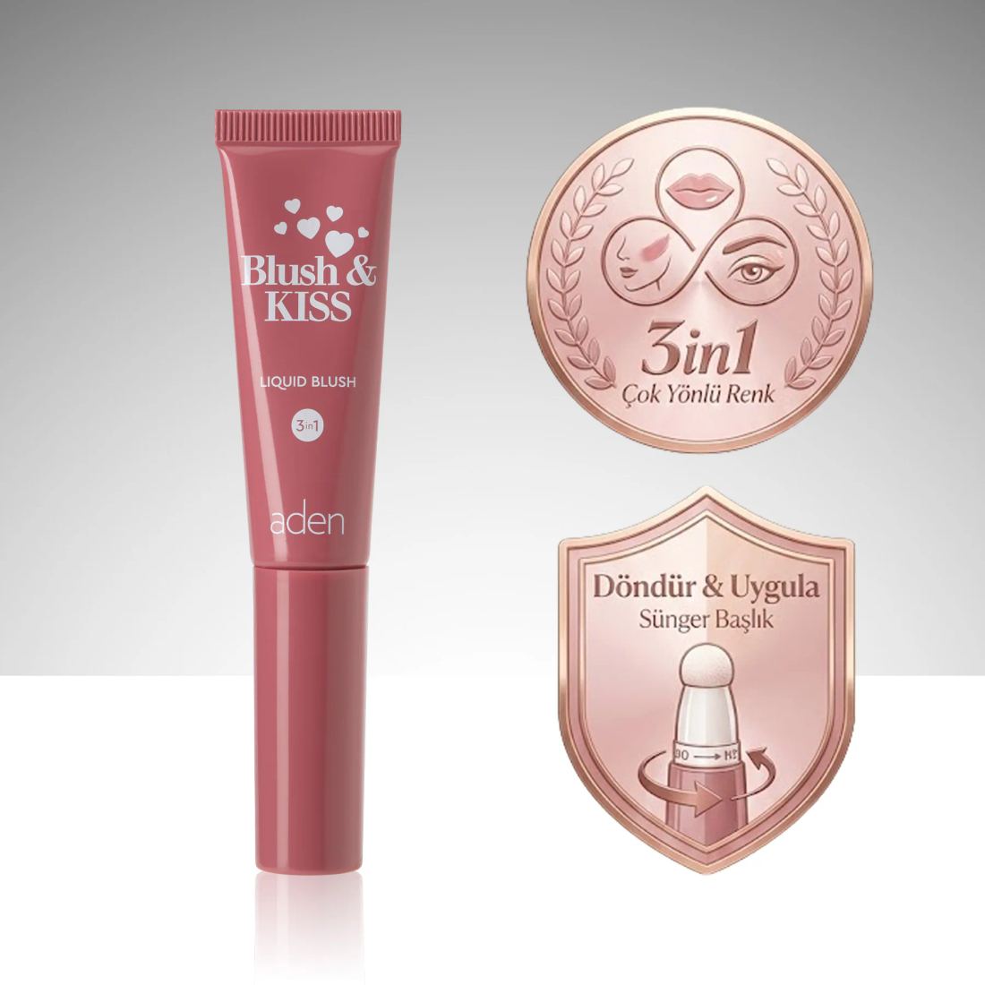 Aden 3in1 Blush & Kiss 01 Pink Petals (Çiçek Pembesi)