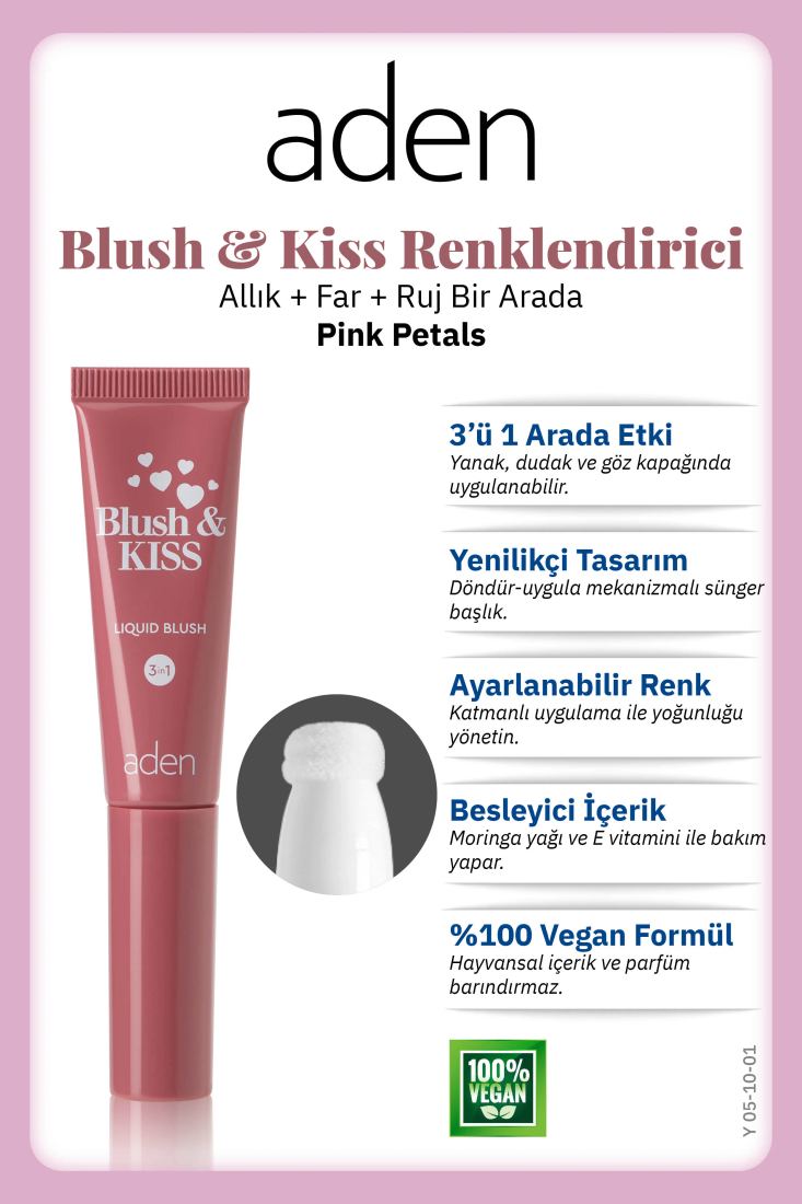 Aden 3in1 Blush & Kiss 01 Pink Petals (Çiçek Pembesi)