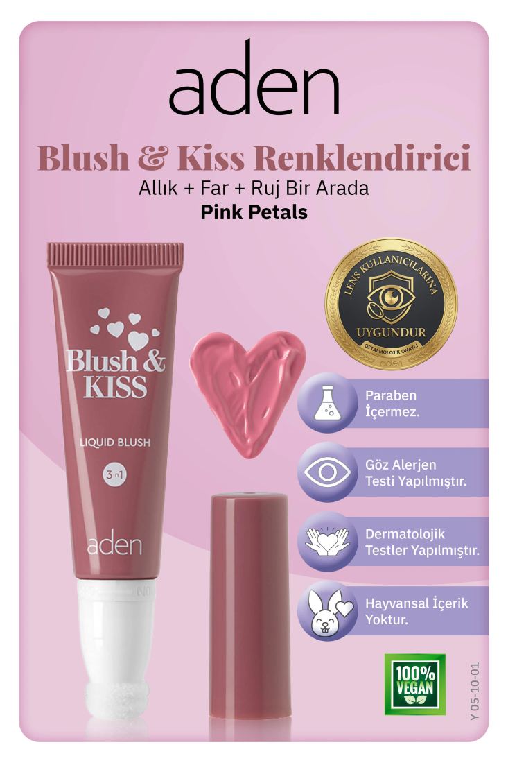Aden 3in1 Blush & Kiss 01 Pink Petals (Çiçek Pembesi)