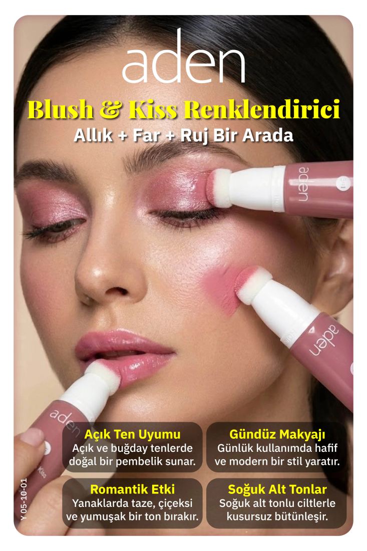Aden 3in1 Blush & Kiss 01 Pink Petals (Çiçek Pembesi)