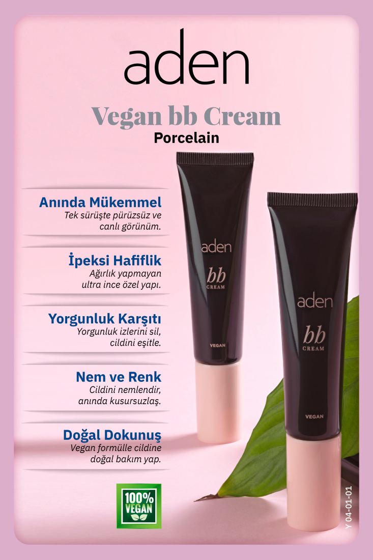 Aden BB Cream Vegan - Vegan BB Krem 01 Porcelain (Porselen)