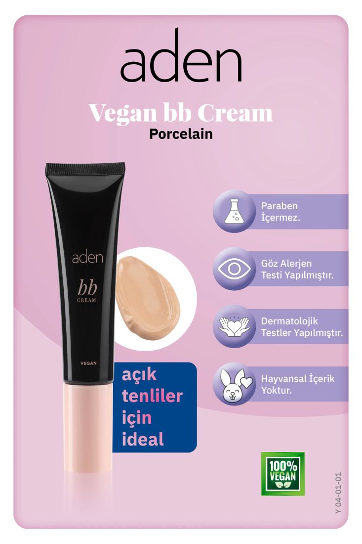 Aden BB Cream Vegan - Vegan BB Krem 01 Porcelain (Porselen)