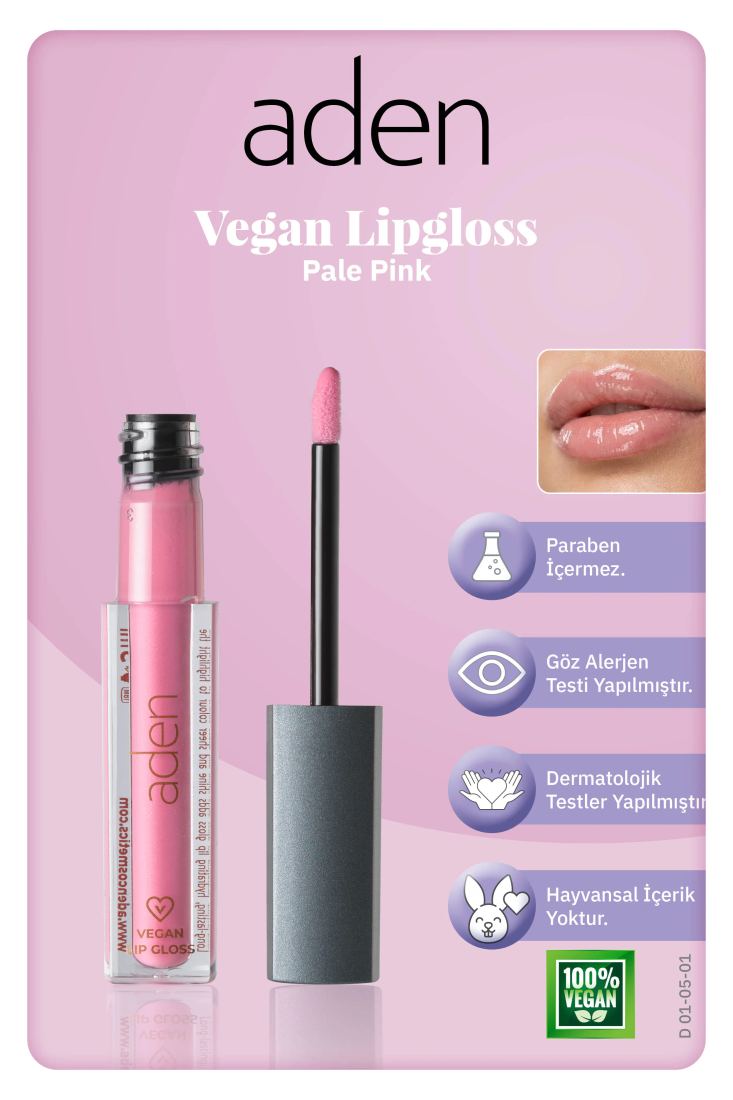 Aden Vegan Lipgloss - Vegan Dudak Parlatıcısı 01 Pale Pink (Soluk Pembe)