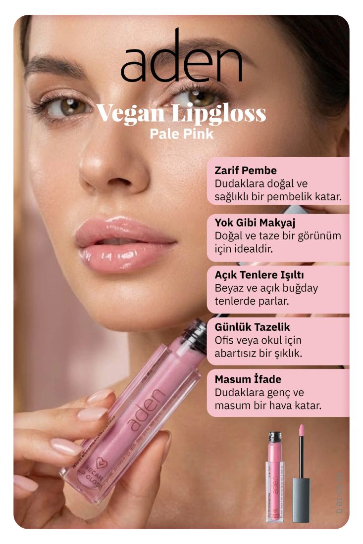 Aden Vegan Lipgloss - Vegan Dudak Parlatıcısı 01 Pale Pink (Soluk Pembe)