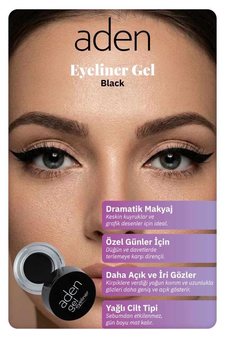 Aden Eyeliner Gel - Jel Eyeliner Black (Siyah) Standart