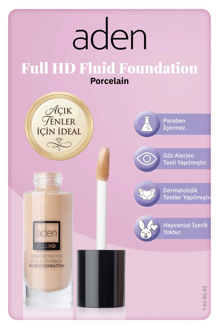 Aden Full Hd Likit Fondöten 20 Ml 01 Porcelain (Porselen)