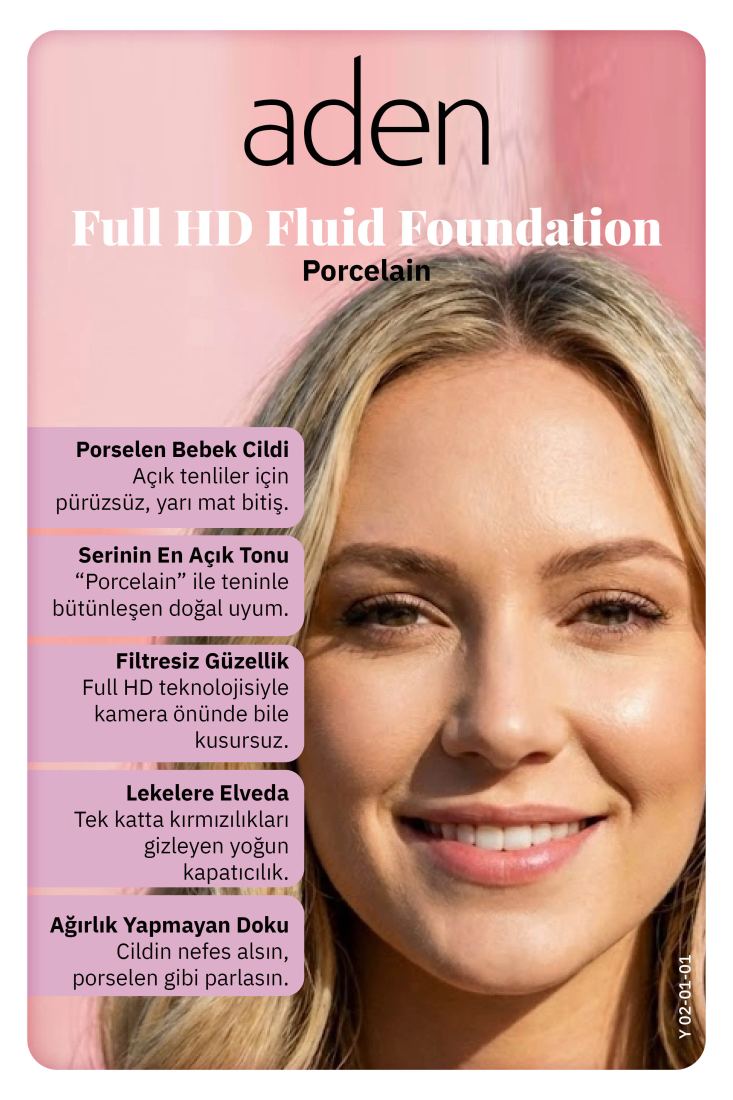 Aden Full Hd Likit Fondöten 20 Ml 01 Porcelain (Porselen)
