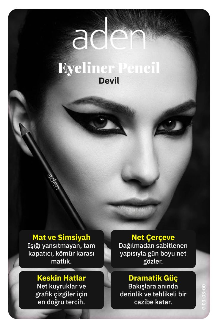 Aden Eyeliner Pencil Waterproof - Suya Dayanıklı Eyeliner Kalem 00 Devil (Siyah)