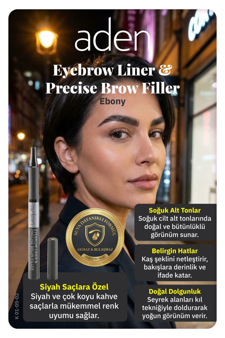 Aden Precise Brow Filler - Hassas Kaş Dolgu Kalemi 02 Ebony (Yoğun Kahve)