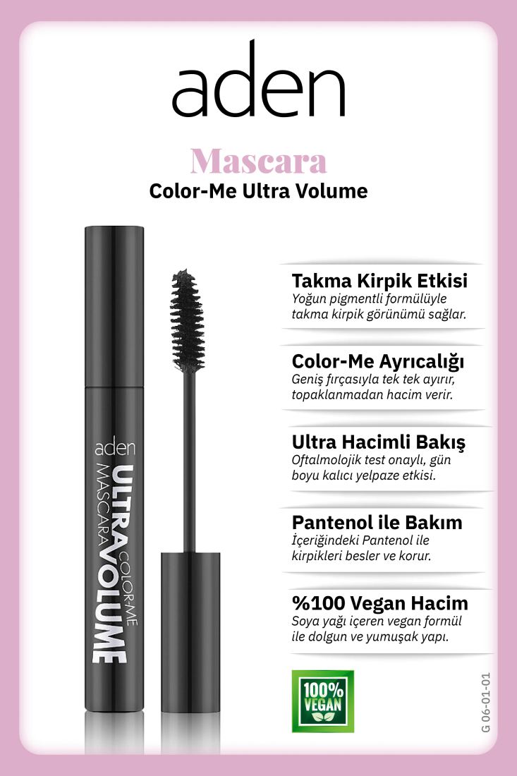 Aden Mascara Collection - Maskara Serisi Mascara Color-Me Ultra Volume - Ultra Hacim Etkili Maskara