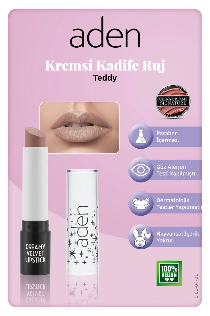 Aden Creamy Velvet Lipstick - Kremsi Kadife Ruj 01 Teddy (Sütlü Kahve)
