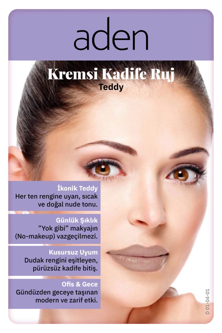 Aden Creamy Velvet Lipstick - Kremsi Kadife Ruj 01 Teddy (Sütlü Kahve)