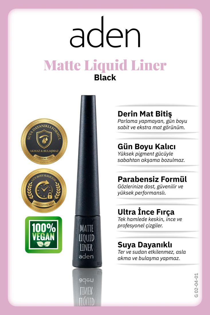 Aden Matte Liquid Liner - Mat Likit Eyeliner Black (Siyah) Standart