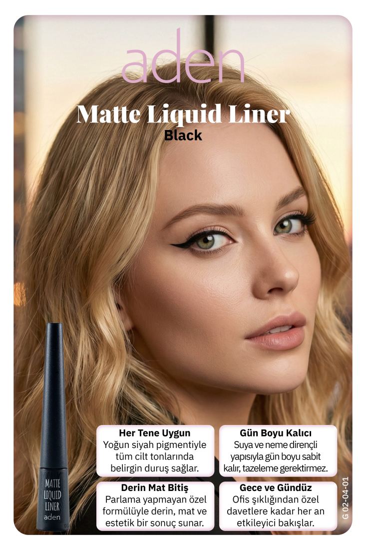 Aden Matte Liquid Liner - Mat Likit Eyeliner Black (Siyah) Standart