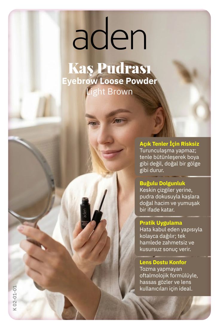 Aden Eyebrow Loose Powder - Kaş Pudrası 01 Light Brown (Açık Kahverengi)
