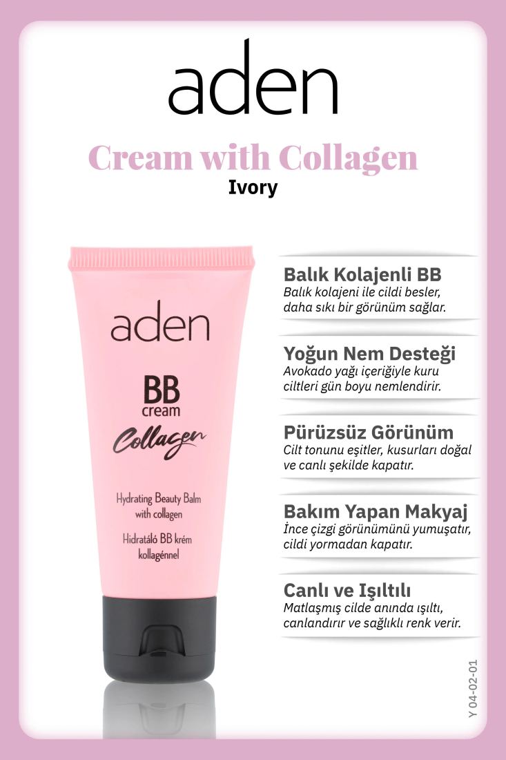 Aden BB Cream With Collagen - Kolajenli BB Krem 01 Ivory (Fildişi)