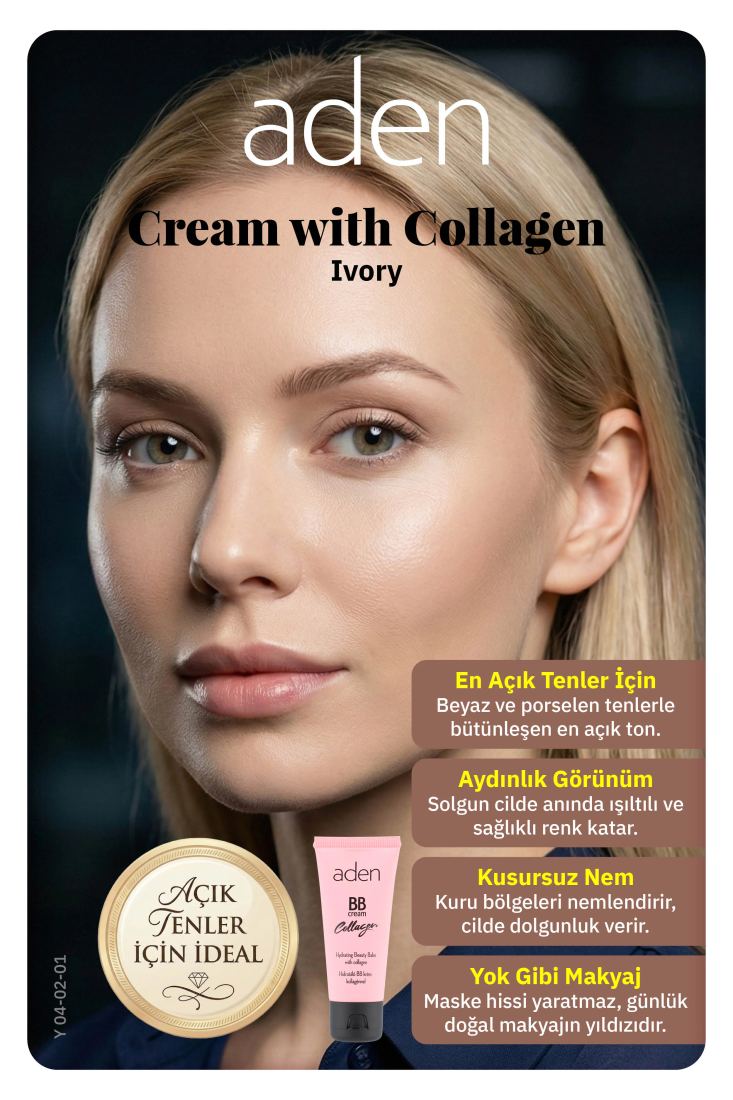 Aden BB Cream With Collagen - Kolajenli BB Krem 01 Ivory (Fildişi)