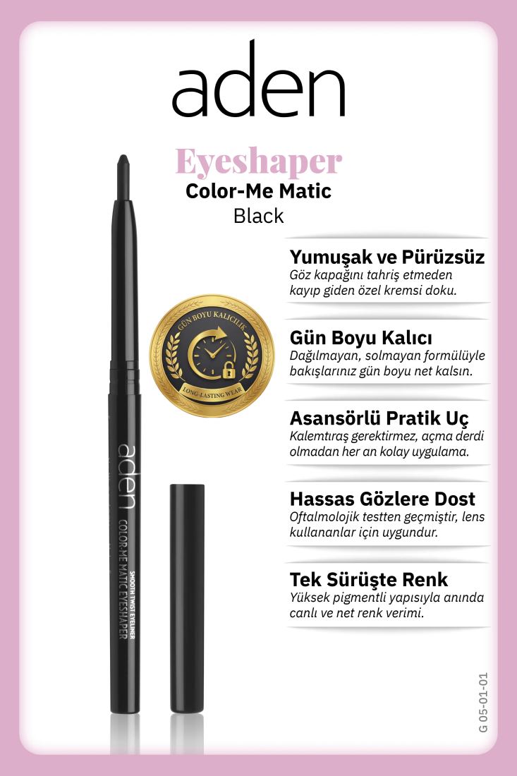 Aden Color-Me Matic Eyeshaper - Asansörlü Göz Kalemi 01 Black (Siyah)