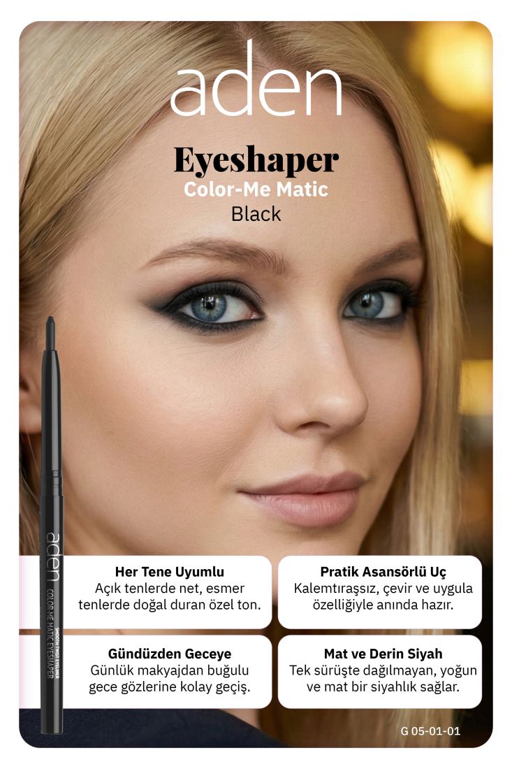 Aden Color-Me Matic Eyeshaper - Asansörlü Göz Kalemi 01 Black (Siyah)