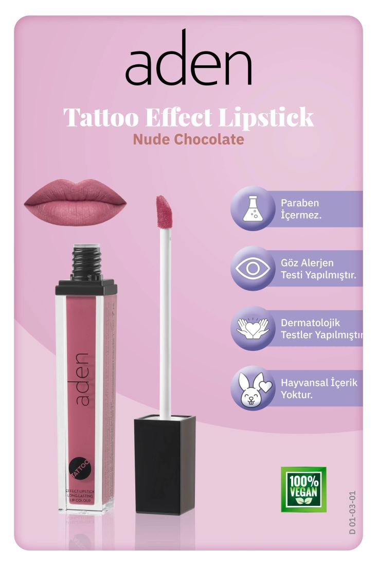 Aden Tattoo Effect Lipstick - Dövme Etkili Likit Ruj Nude Chocolate (Çikolata)