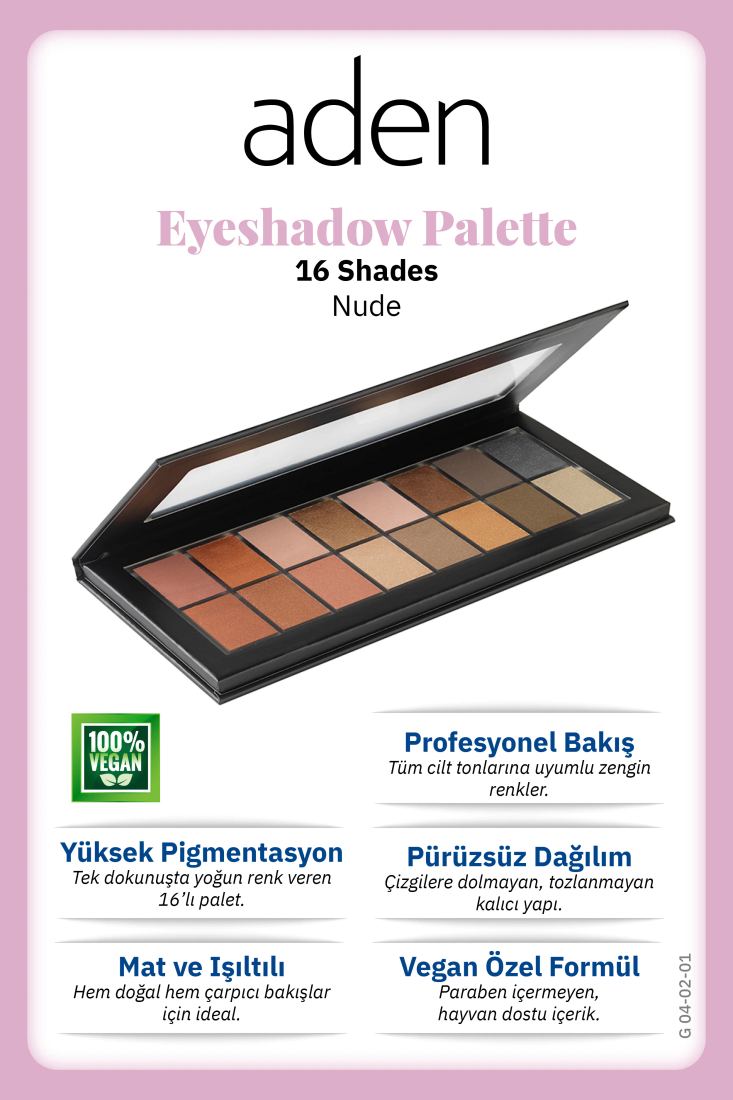 Aden Eyeshadow Palette 16 Shades - Göz Farı Paleti 16'lı Nude (Doğal)
