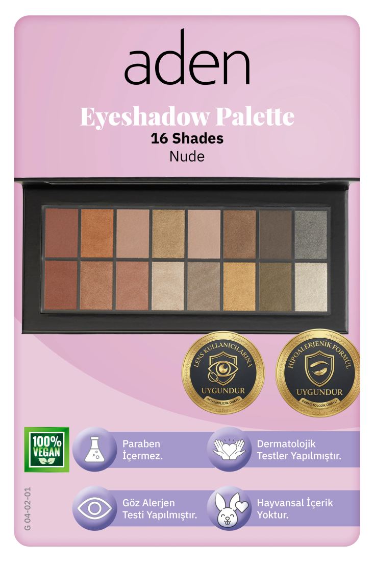 Aden Eyeshadow Palette 16 Shades - Göz Farı Paleti 16'lı Nude (Doğal)