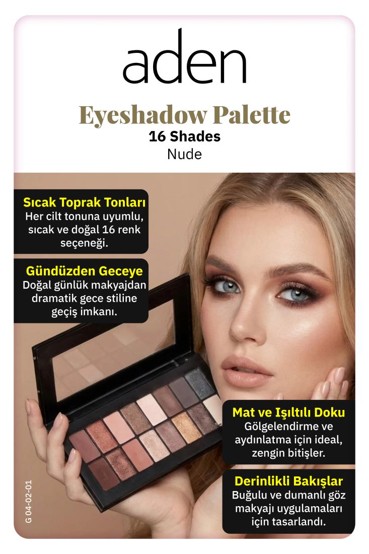 Aden Eyeshadow Palette 16 Shades - Göz Farı Paleti 16'lı Nude (Doğal)